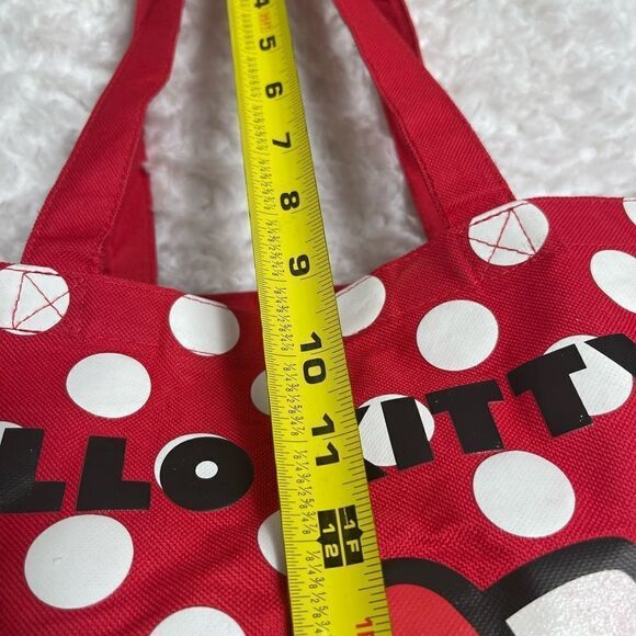 Hello Kitty Sanrio red fabric tote with white polka dots and black prints - Picture 2 of 13